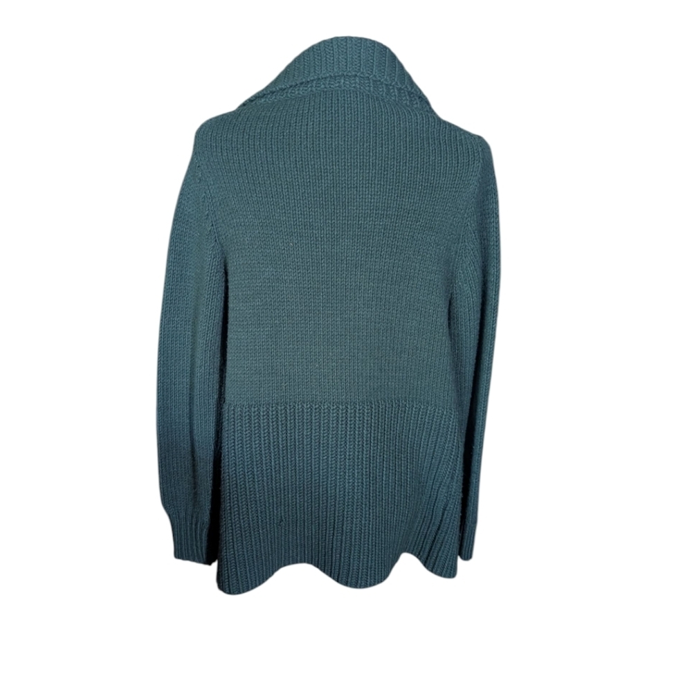 Chunky Green Cardigan Warm Cozy Spruce Green Open Front Waterfall Sweater Sz M/L - Picture 3 of 9
